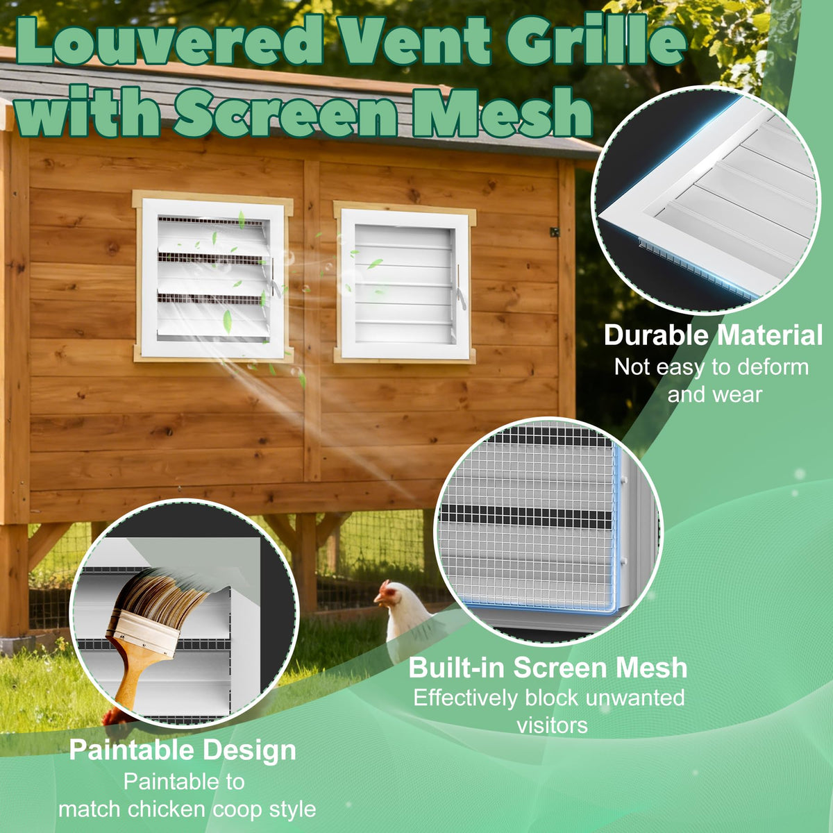 Adjustable Aluminum Alloy Chicken Coop Vent with Screen Mesh L98434