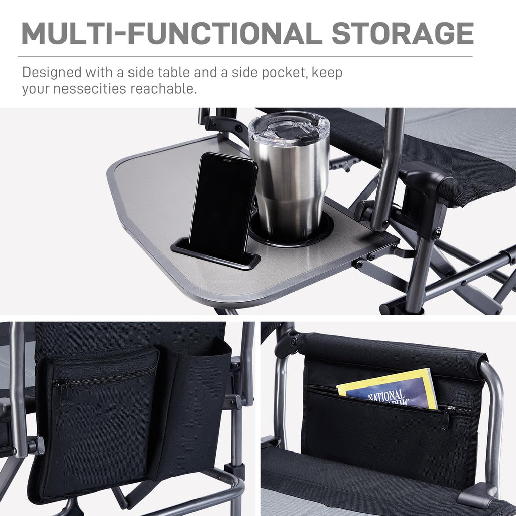 Portable Folding Camping Chair with Side Table, Black S163