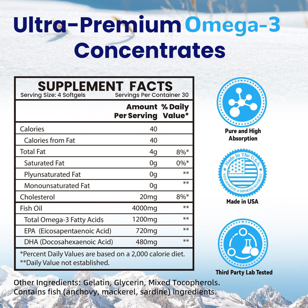 Omega 3 Fish Oil 4000mg 120 Softgels EPA DHA X215