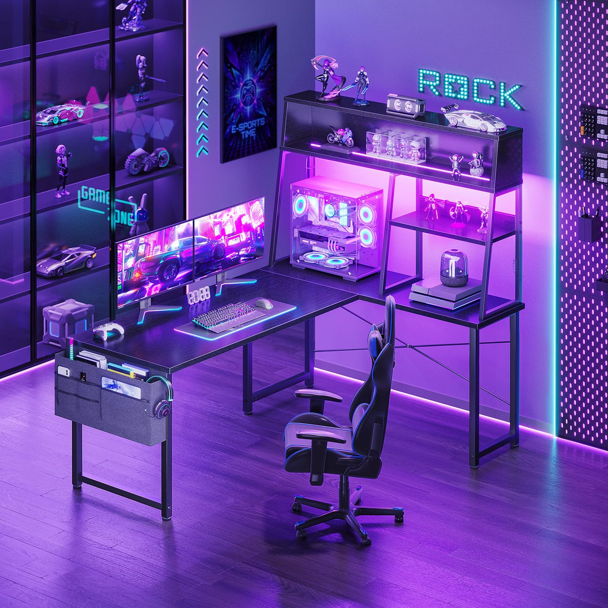 51 Inch L Shaped Gaming Desk with Display Shelves N77702