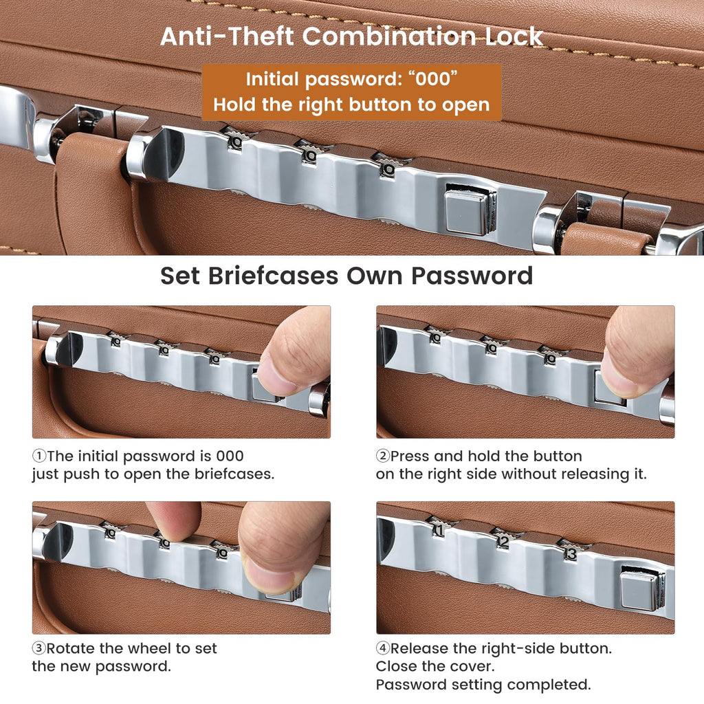 Brown Leather Briefcase with Lock for 16 Inch Laptop X516