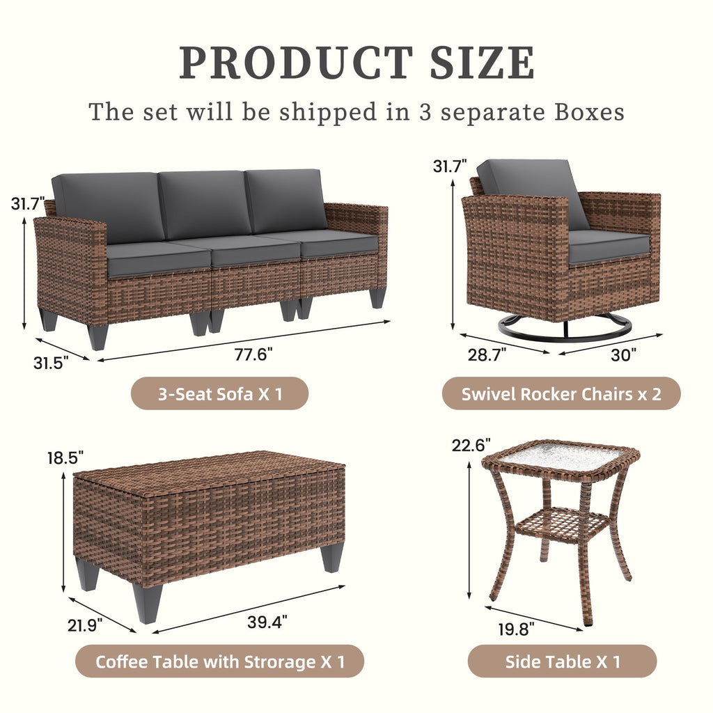 5 Pieces Wicker Rattan Patio Furniture Set with Storage Table R615