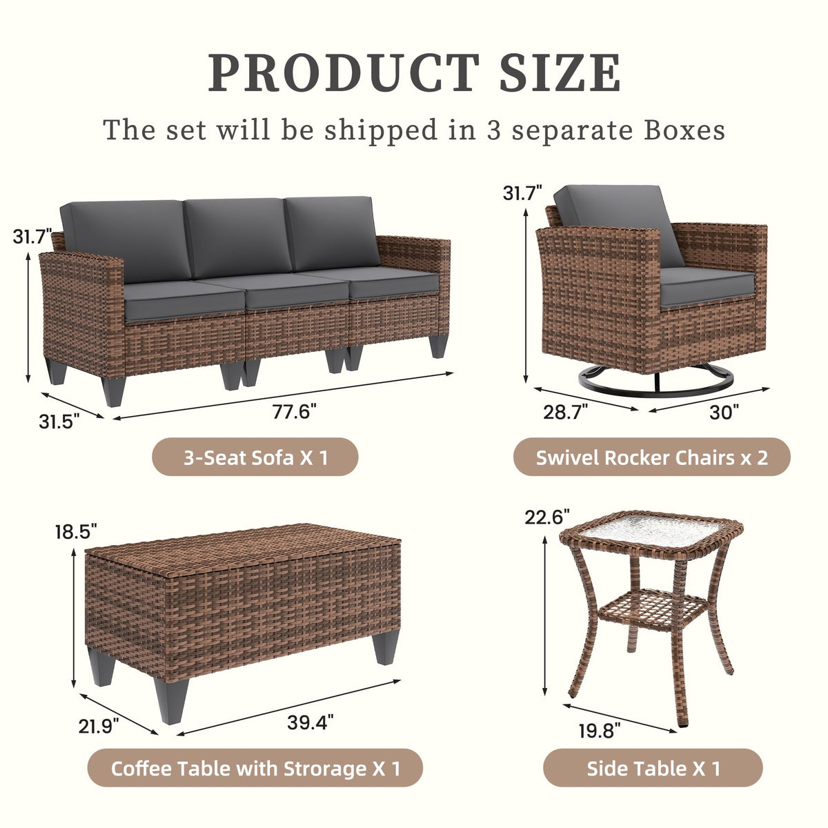 5 Pieces Wicker Rattan Patio Furniture Set with Storage Table R615