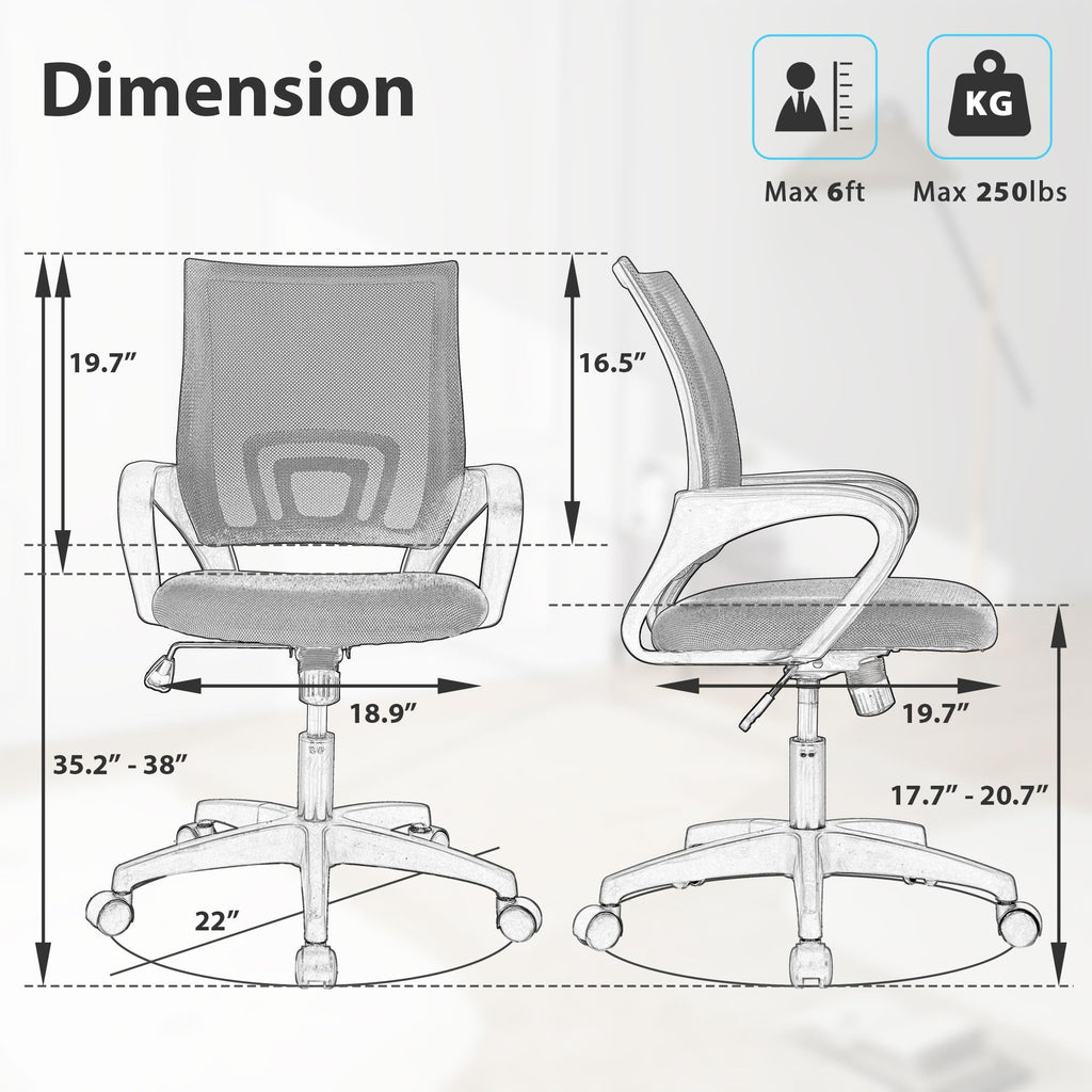 Adjustable Mid Back Ergonomic Mesh Office Chair with Lumbar Support O780399