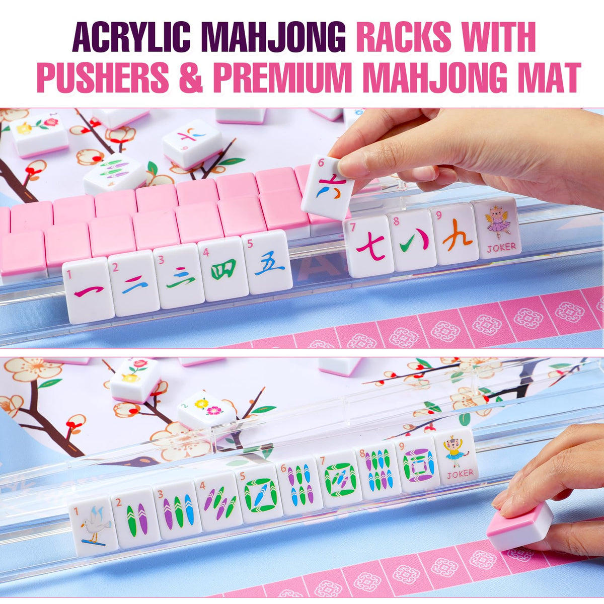160 Mahjong Tiles with Non-Slip Mat and 4 Racks Mahjong Set X384