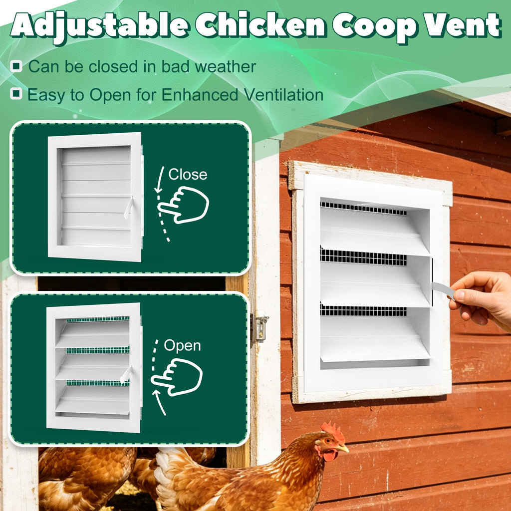 Adjustable Aluminum Alloy Chicken Coop Vent with Screen Mesh L98434