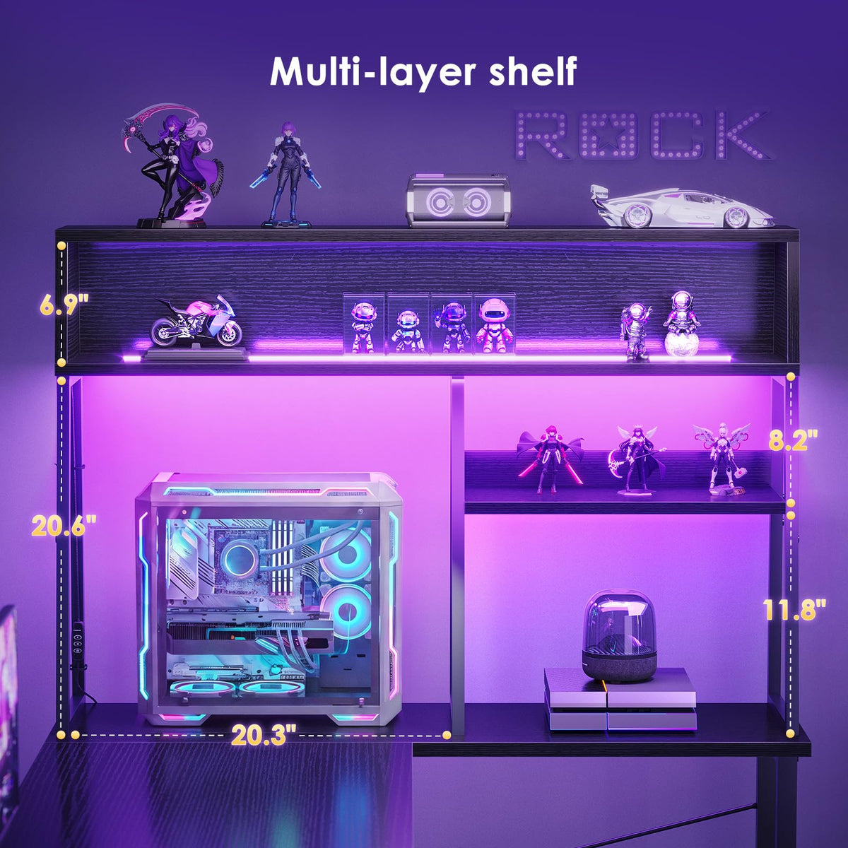 51 Inch L Shaped Gaming Desk with Display Shelves N77702
