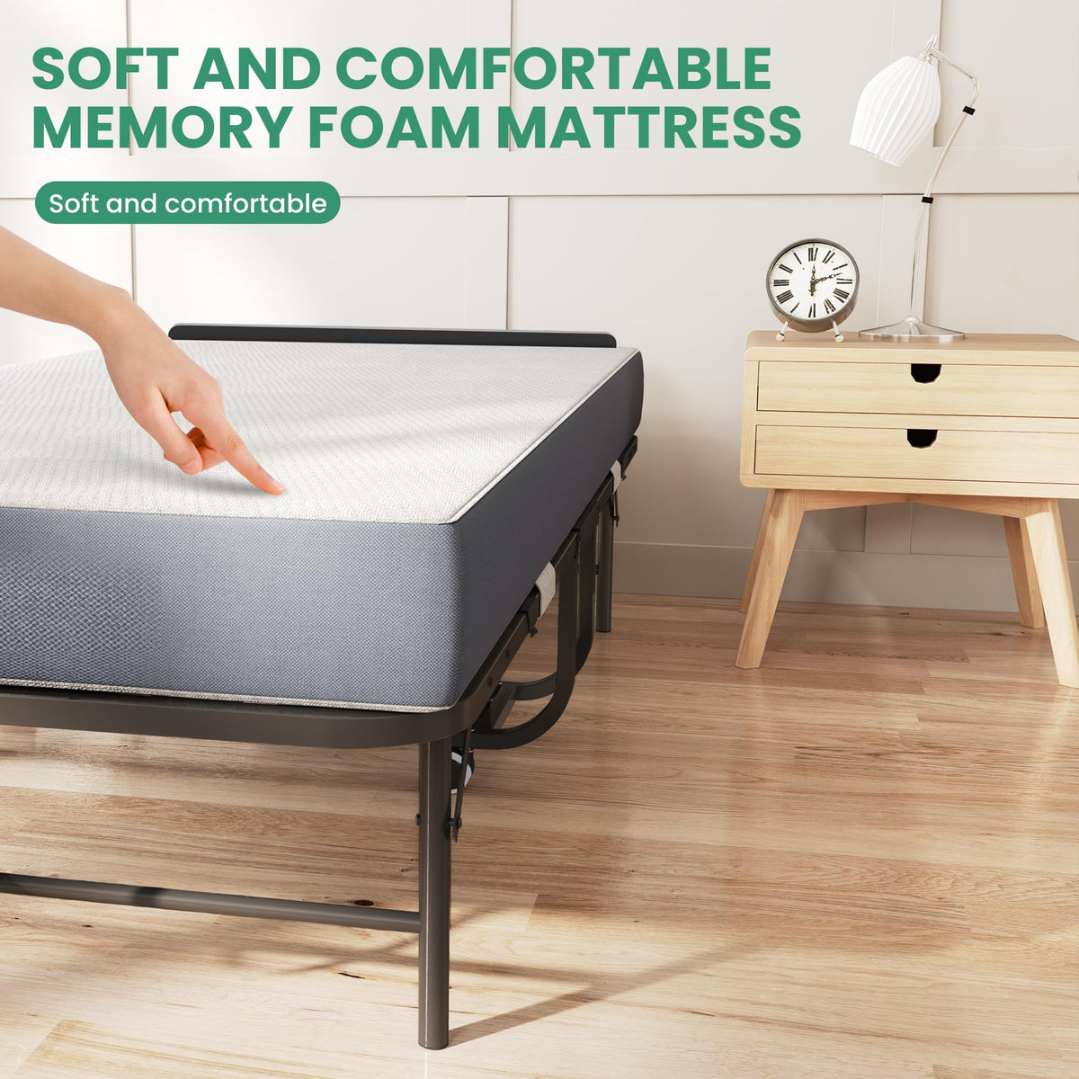 Folding Bed with Mattress, 5-Inch Memory Foam, 500lbs Capacity, Metal Frame, Adjustable Headboard S705511