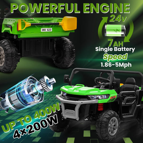 24V 4WD Ride on Truck Car with Dump Bed, 2 Seaters, Remote Control, Green N6770