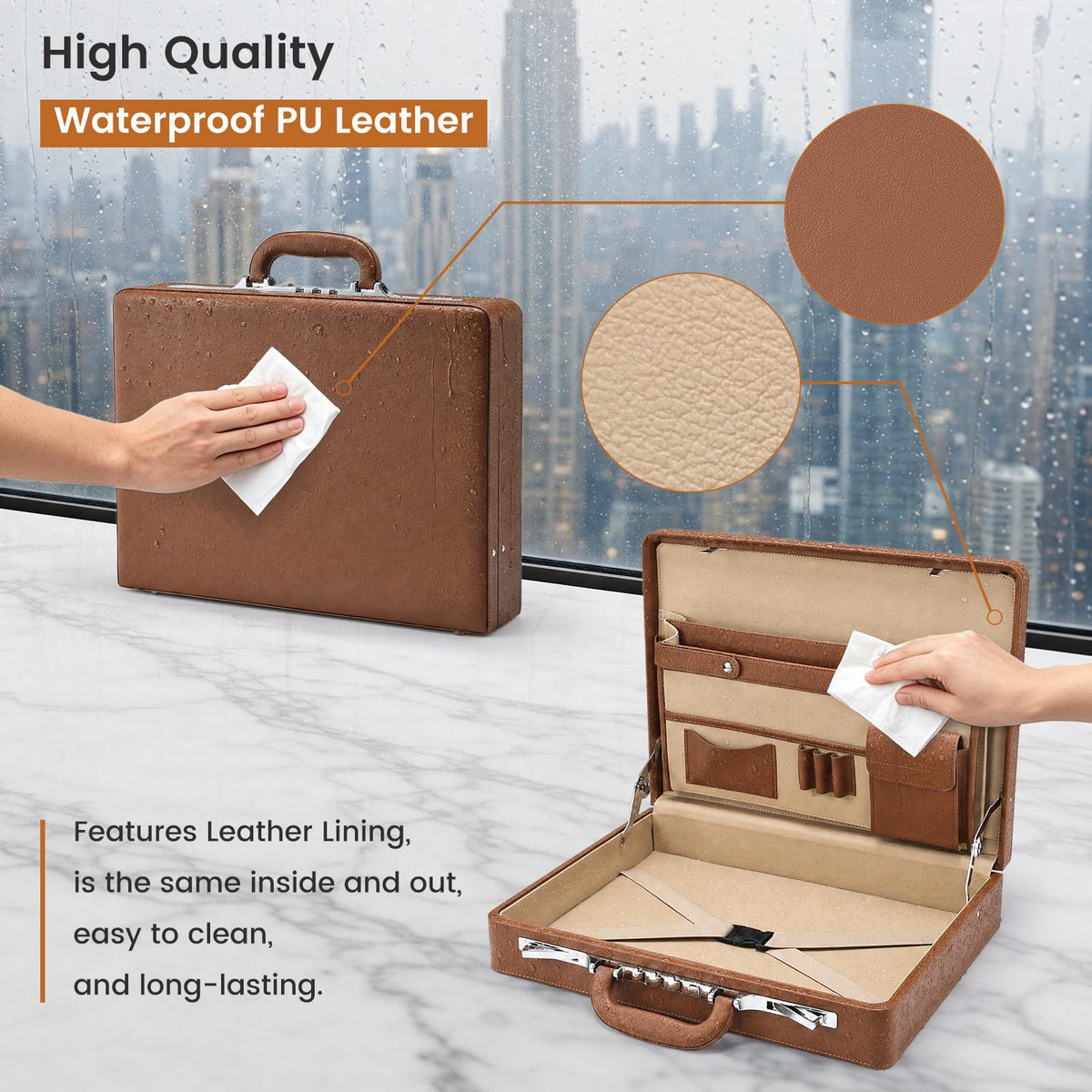 Brown Leather Briefcase with Lock for 16 Inch Laptop X516