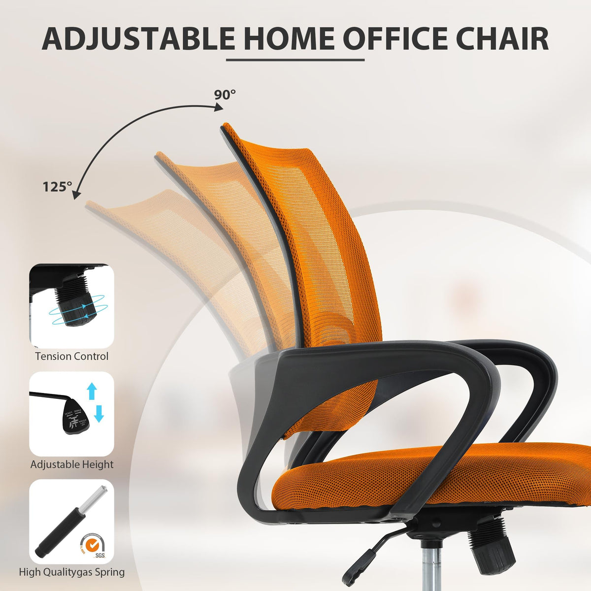 Adjustable Mid Back Ergonomic Mesh Office Chair with Lumbar Support O780399