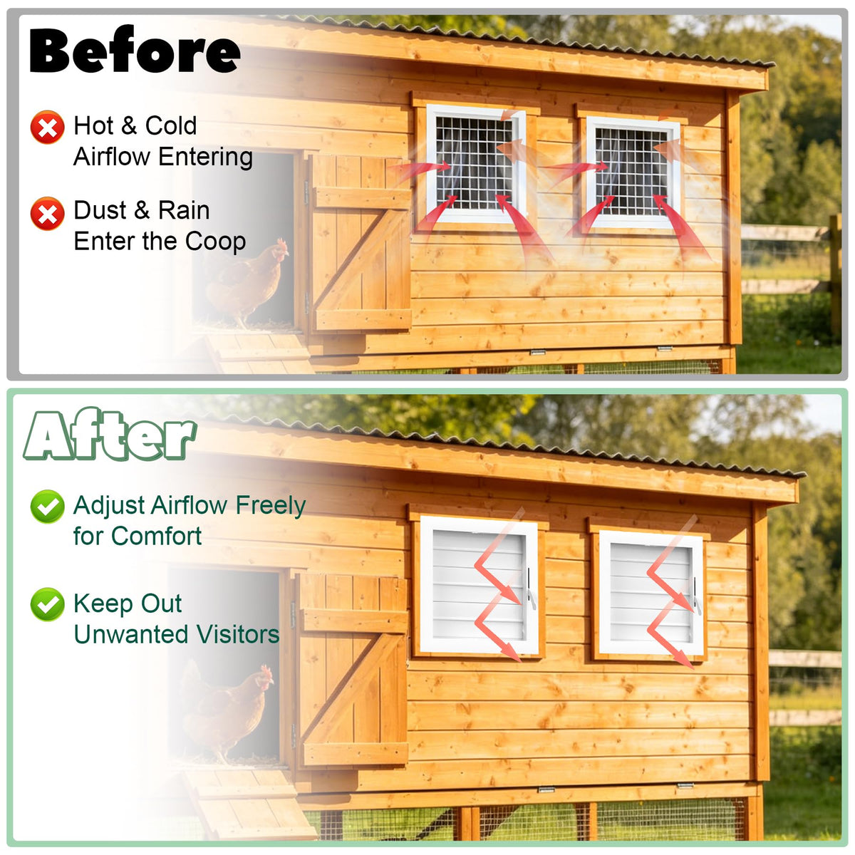 Adjustable Aluminum Alloy Chicken Coop Vent with Screen Mesh L98434