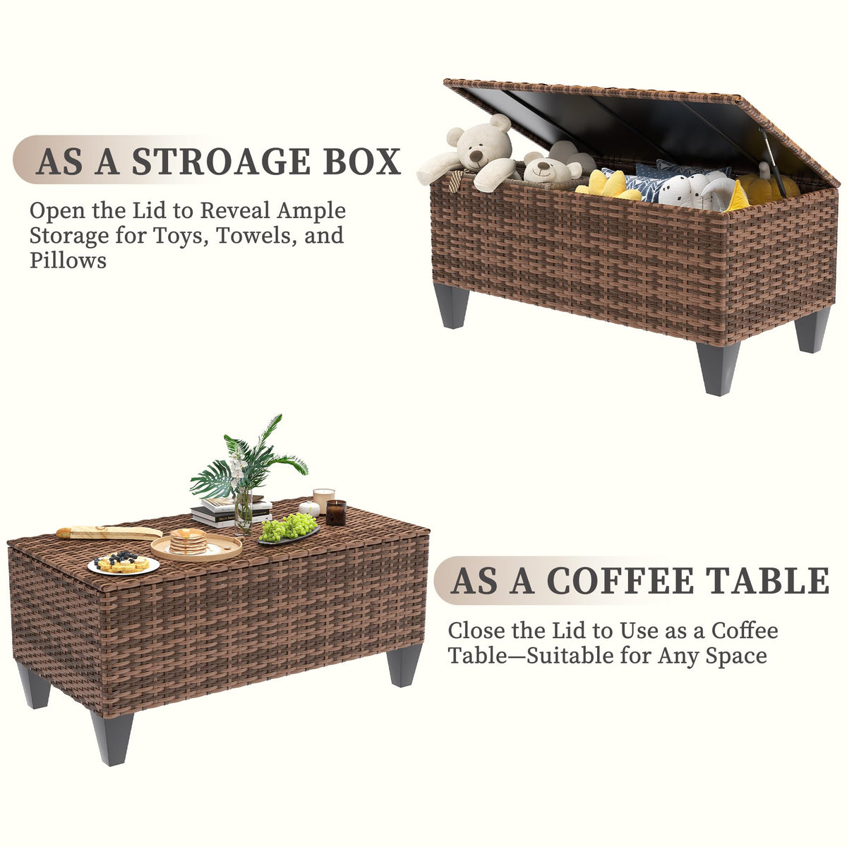 5 Pieces Wicker Rattan Patio Furniture Set with Storage Table R615