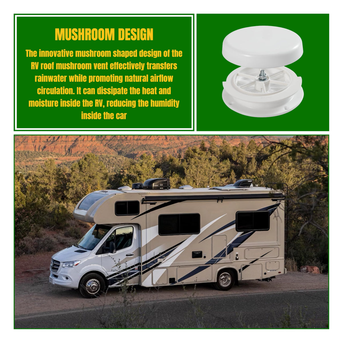 White RV Roof Mushroom Vent with Water Cover Guard Cap E456