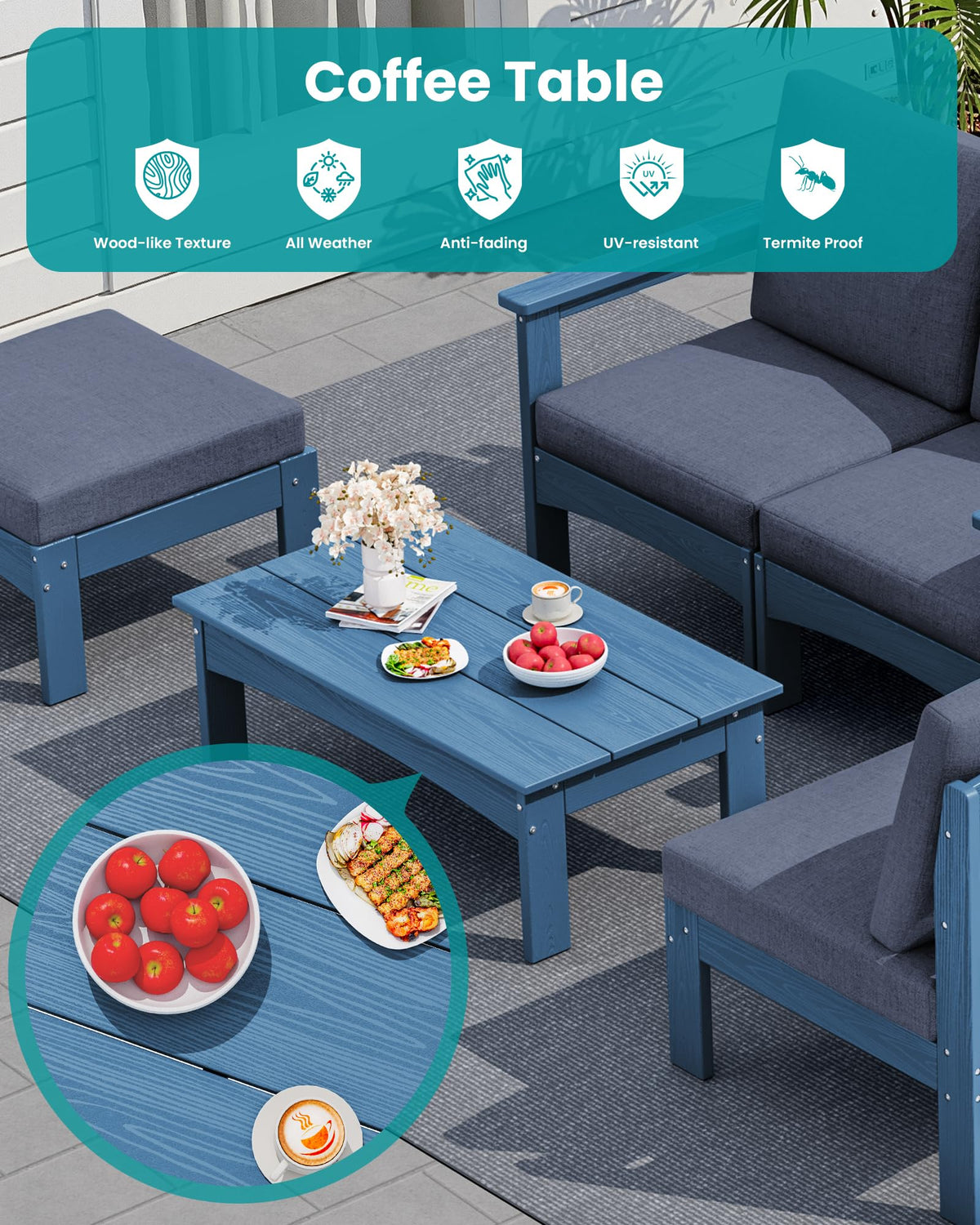 9 Pieces Blue Outdoor Sectional Sofa Set N2000