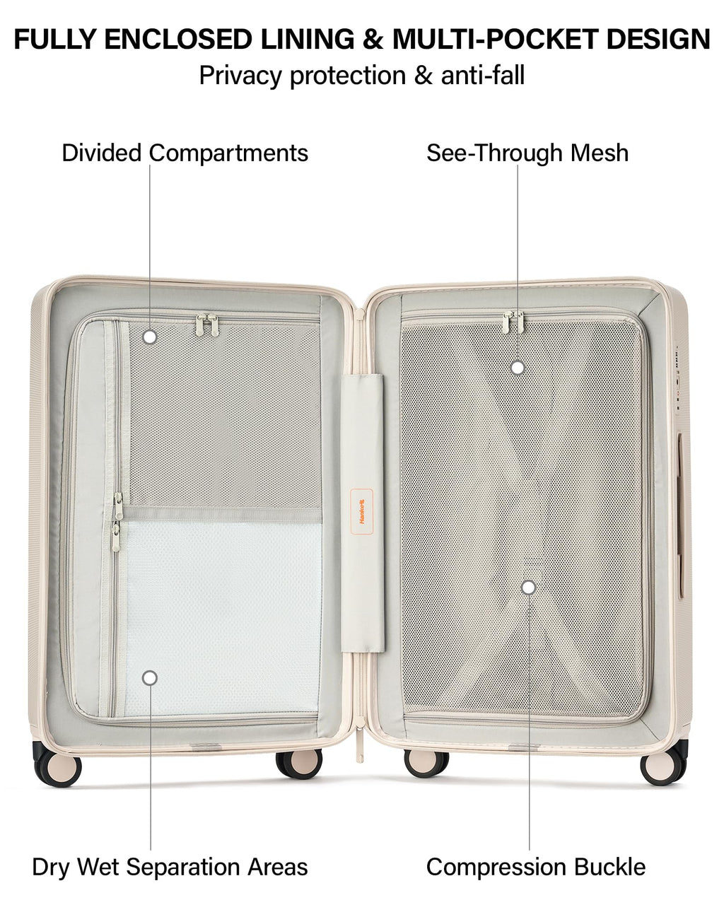 20 Inch PC Hard Shell Carry On Luggage with Wheels, TSA Lock, Ivory White C65190