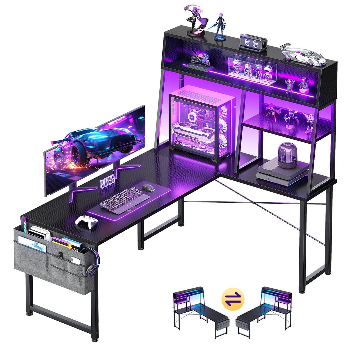 51 Inch L Shaped Gaming Desk with Display Shelves N77702