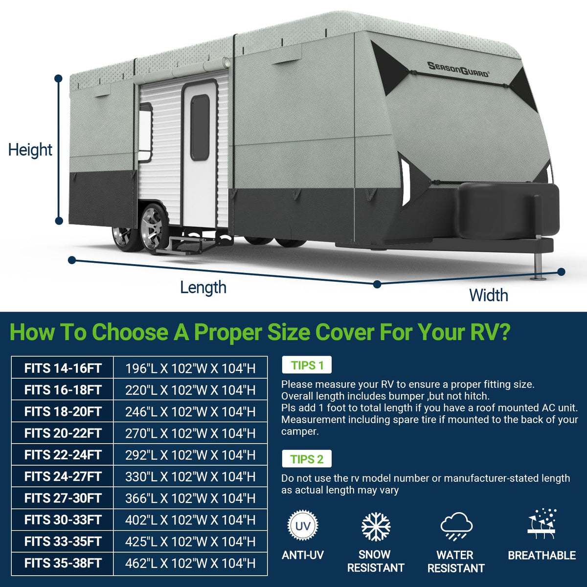 14-16 ft Waterproof Travel Trailer Cover W203