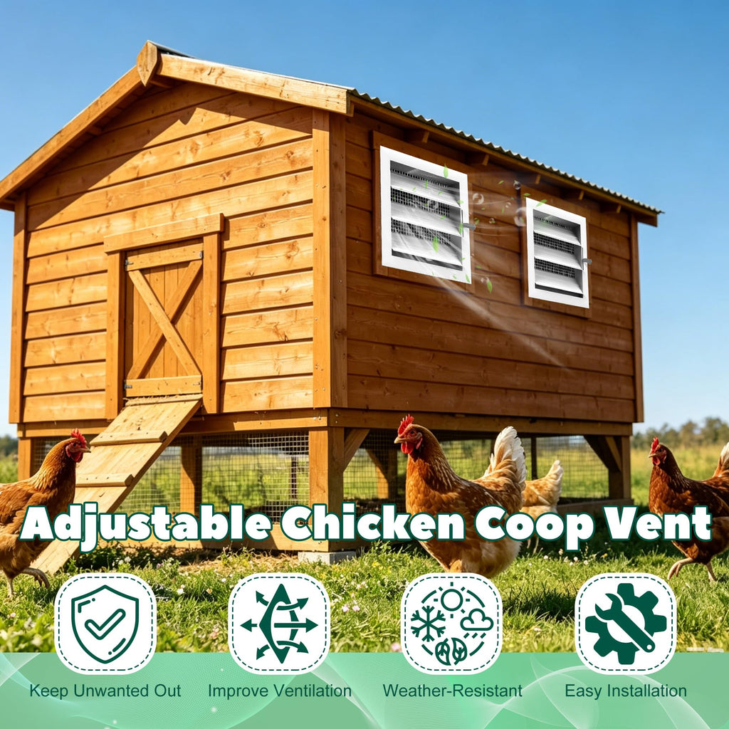 Adjustable Aluminum Alloy Chicken Coop Vent with Screen Mesh L98434