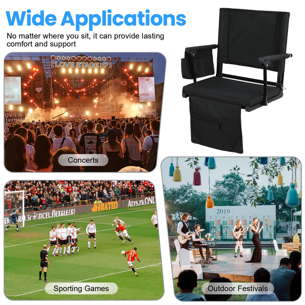 2 Pcs Folding Stadium Seat with Back Support and Cushion F5108