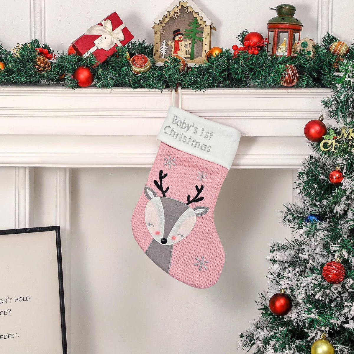 Pink Grey Christmas Stocking D4470
