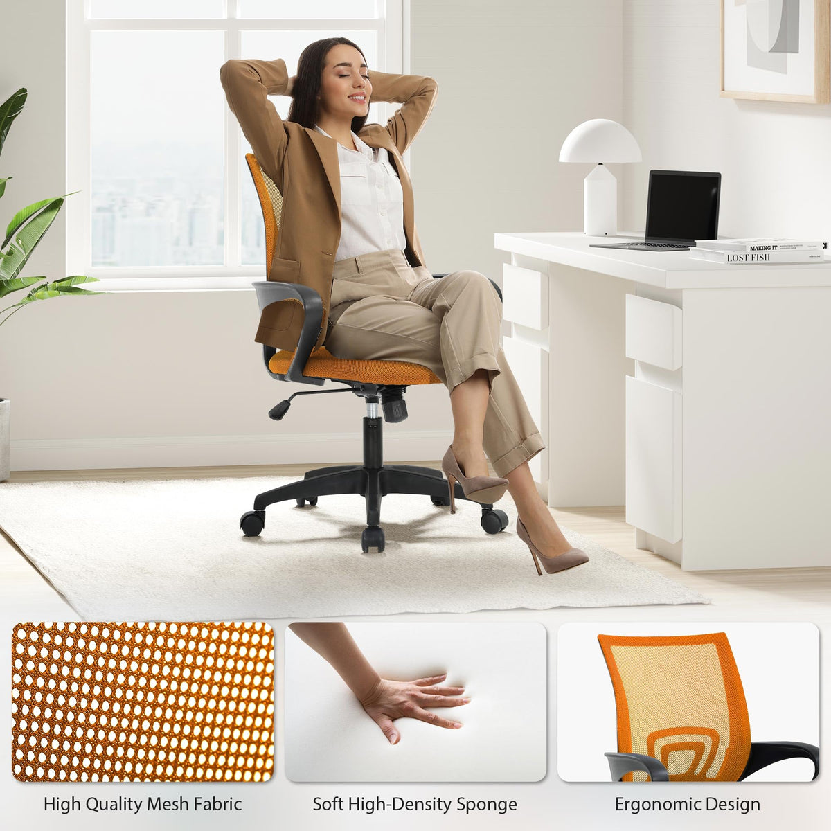 Adjustable Mid Back Ergonomic Mesh Office Chair with Lumbar Support O780399