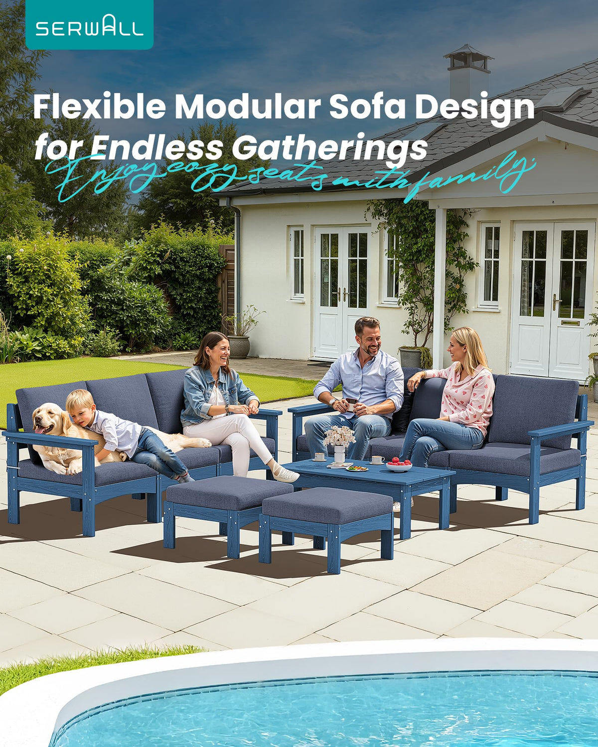 9 Pieces Blue Outdoor Sectional Sofa Set N2000