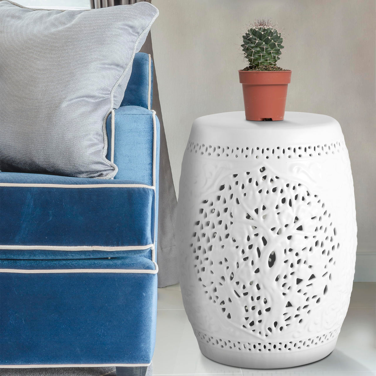 White Ceramic Garden Stool D187