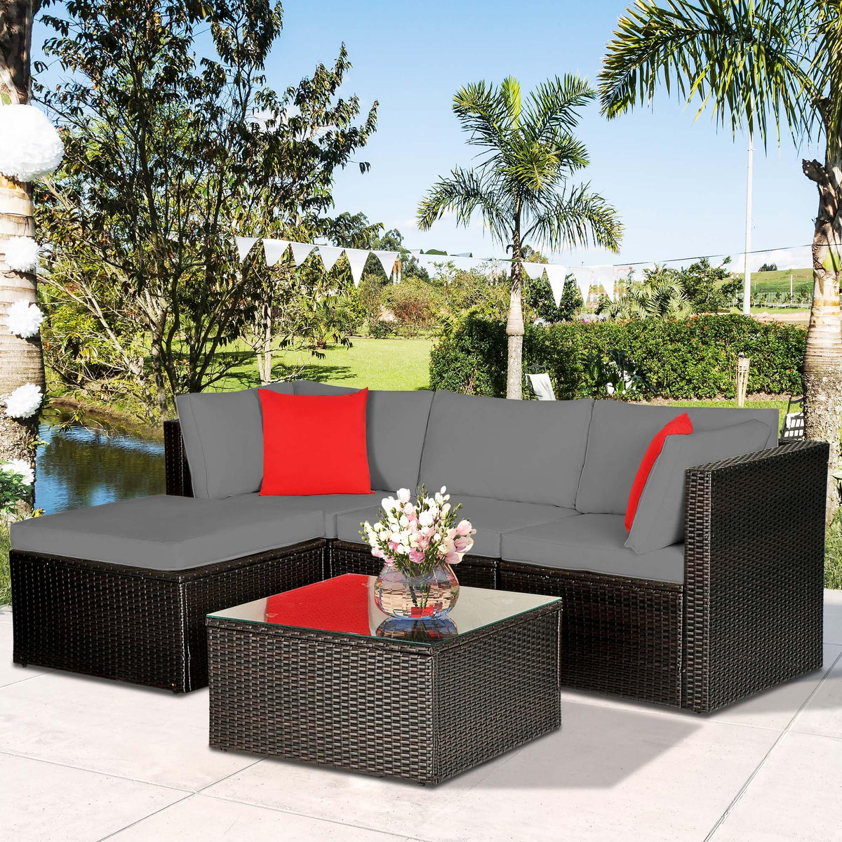 Waterproof Outdoor Couch Cushions 4 Seat Dark Grey C770