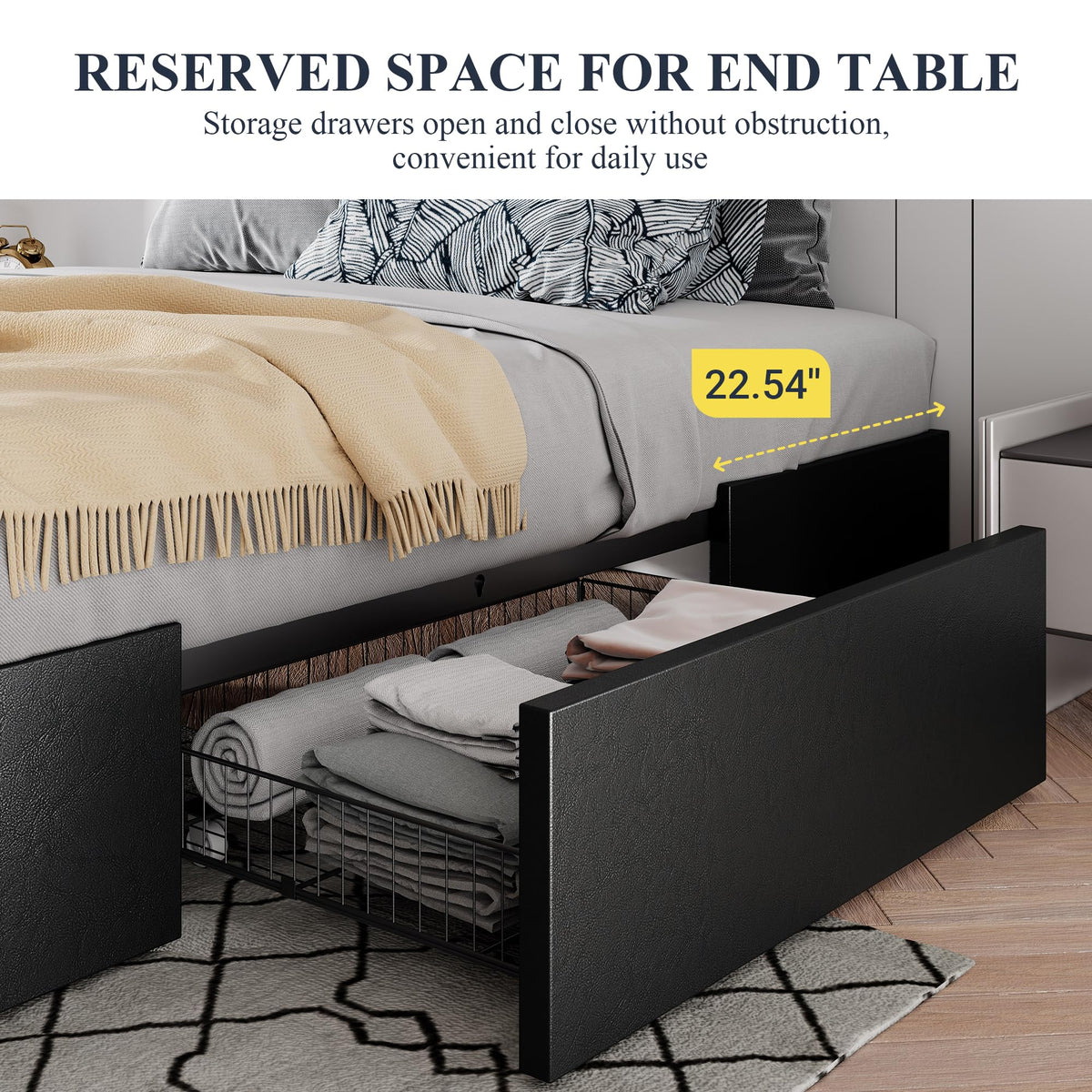 Queen Size Platform Storage Bed Frame with 3 Drawers, Black S8876