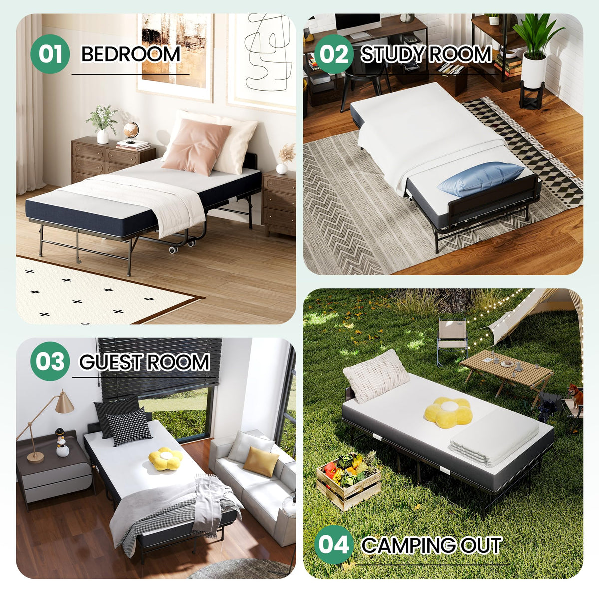 Folding Bed with Mattress, 5-Inch Memory Foam, 500lbs Capacity, Metal Frame, Adjustable Headboard S705511