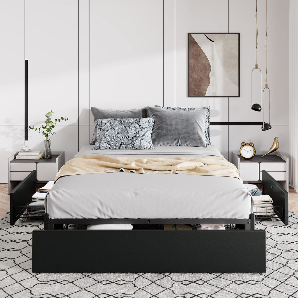 Queen Size Platform Storage Bed Frame with 3 Drawers, Black S8876