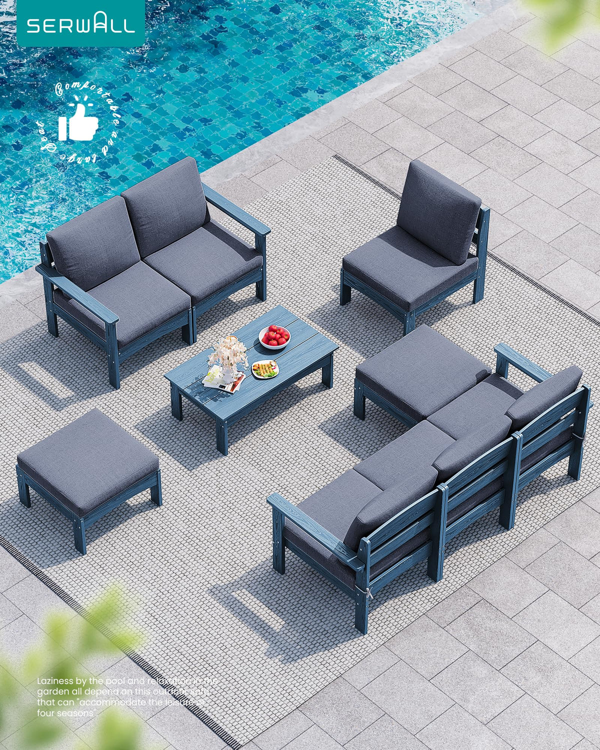 9 Pieces Blue Outdoor Sectional Sofa Set N2000