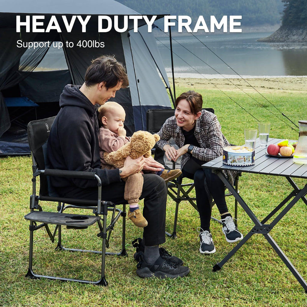 Portable Folding Camping Chair with Side Table, Black S163