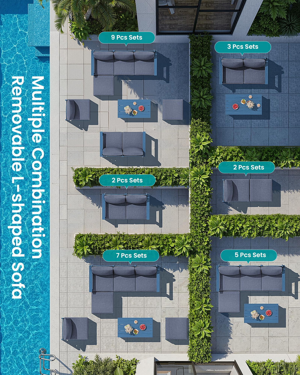 9 Pieces Blue Outdoor Sectional Sofa Set N2000