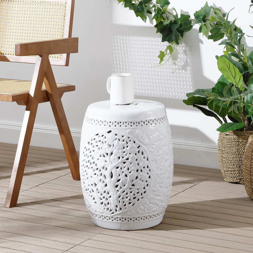 White Ceramic Garden Stool D187