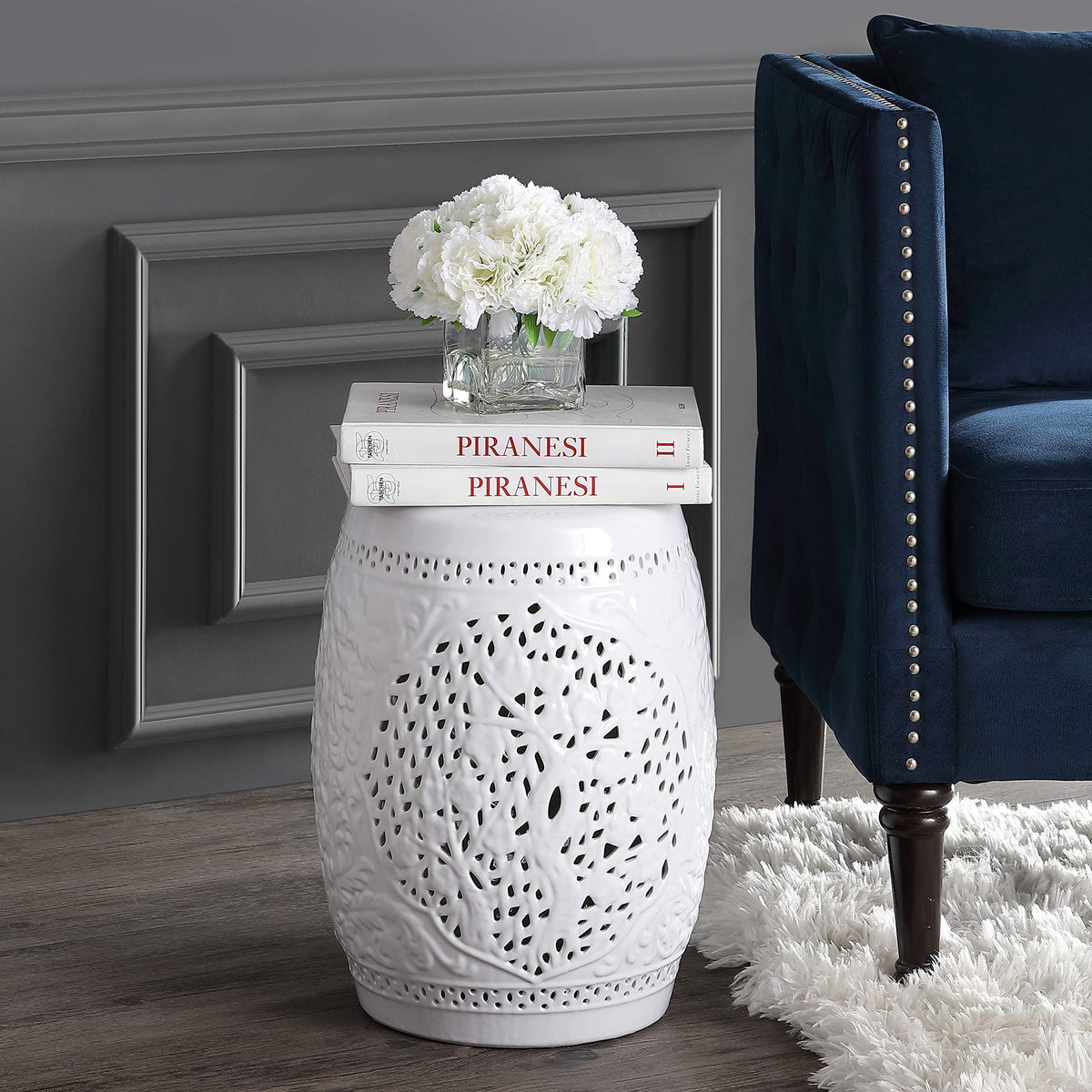 White Ceramic Garden Stool D187