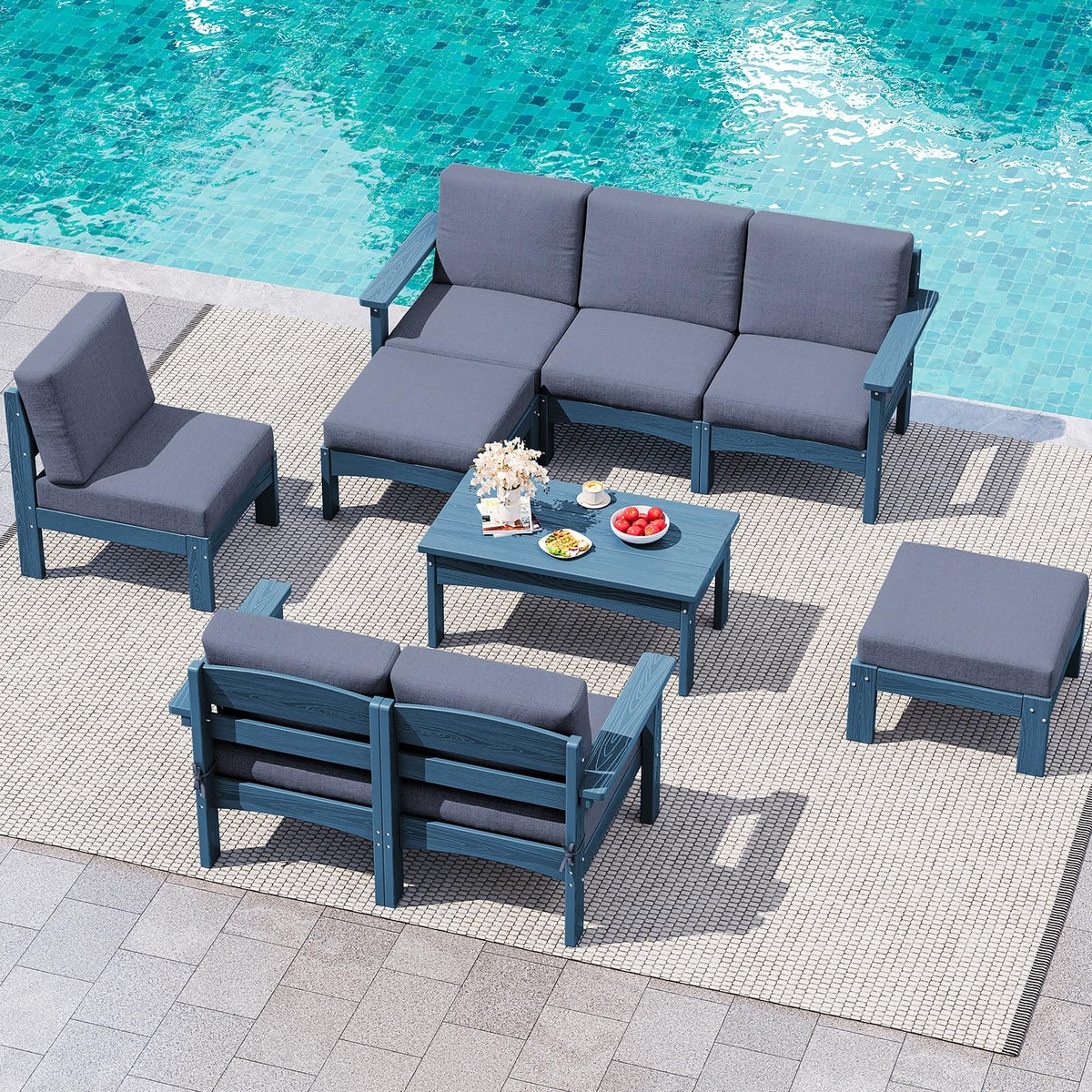9 Pieces Blue Outdoor Sectional Sofa Set N2000