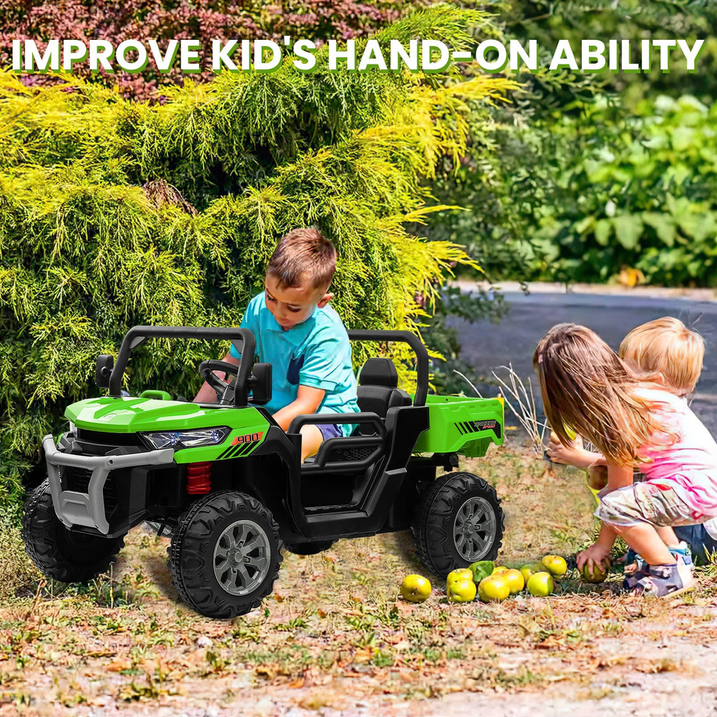 24V 4WD Ride on Truck Car with Dump Bed, 2 Seaters, Remote Control, Green N6770